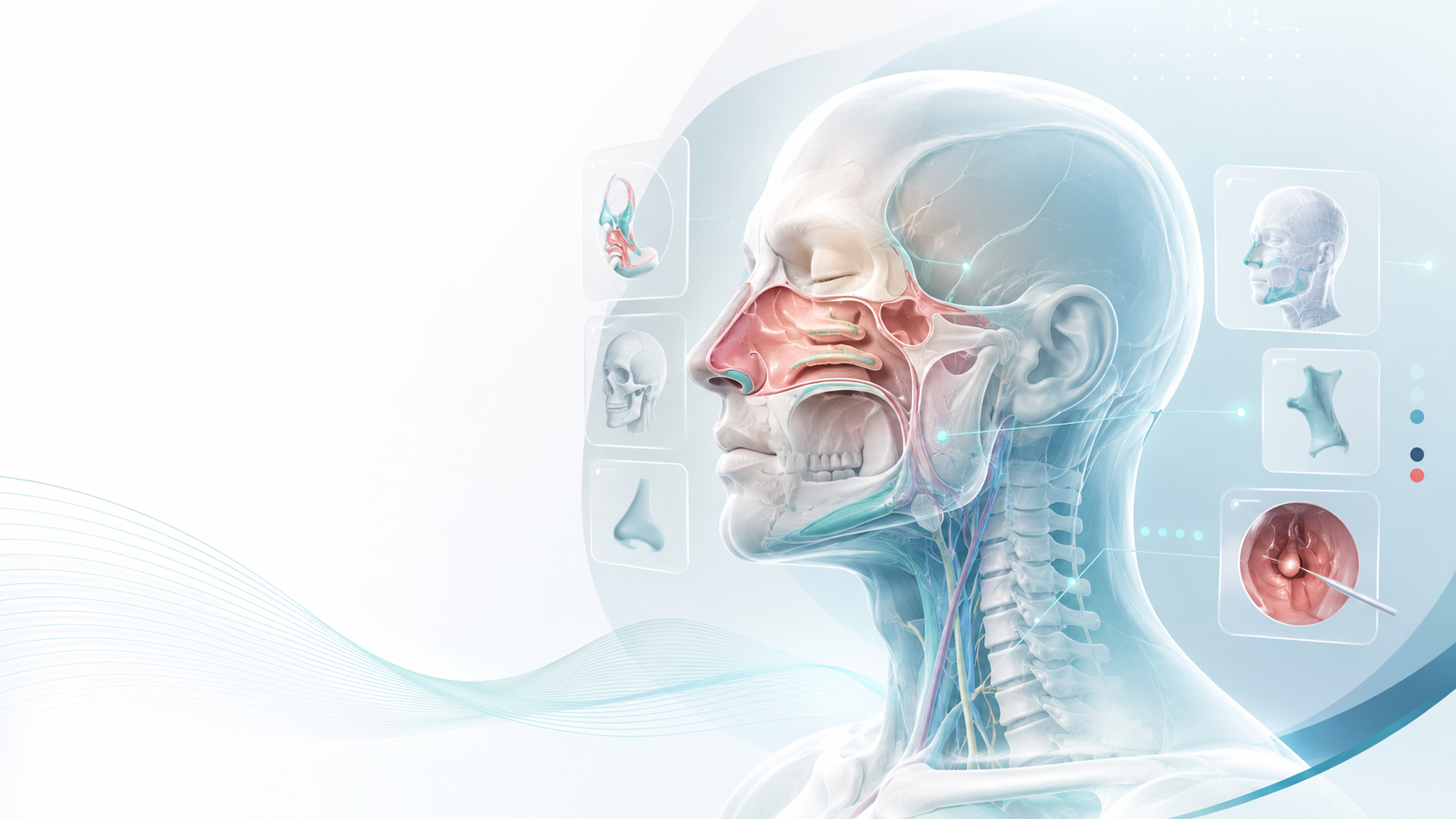 High-fidelity 3D head and neck anatomy model showing rhinology and otolaryngology structures